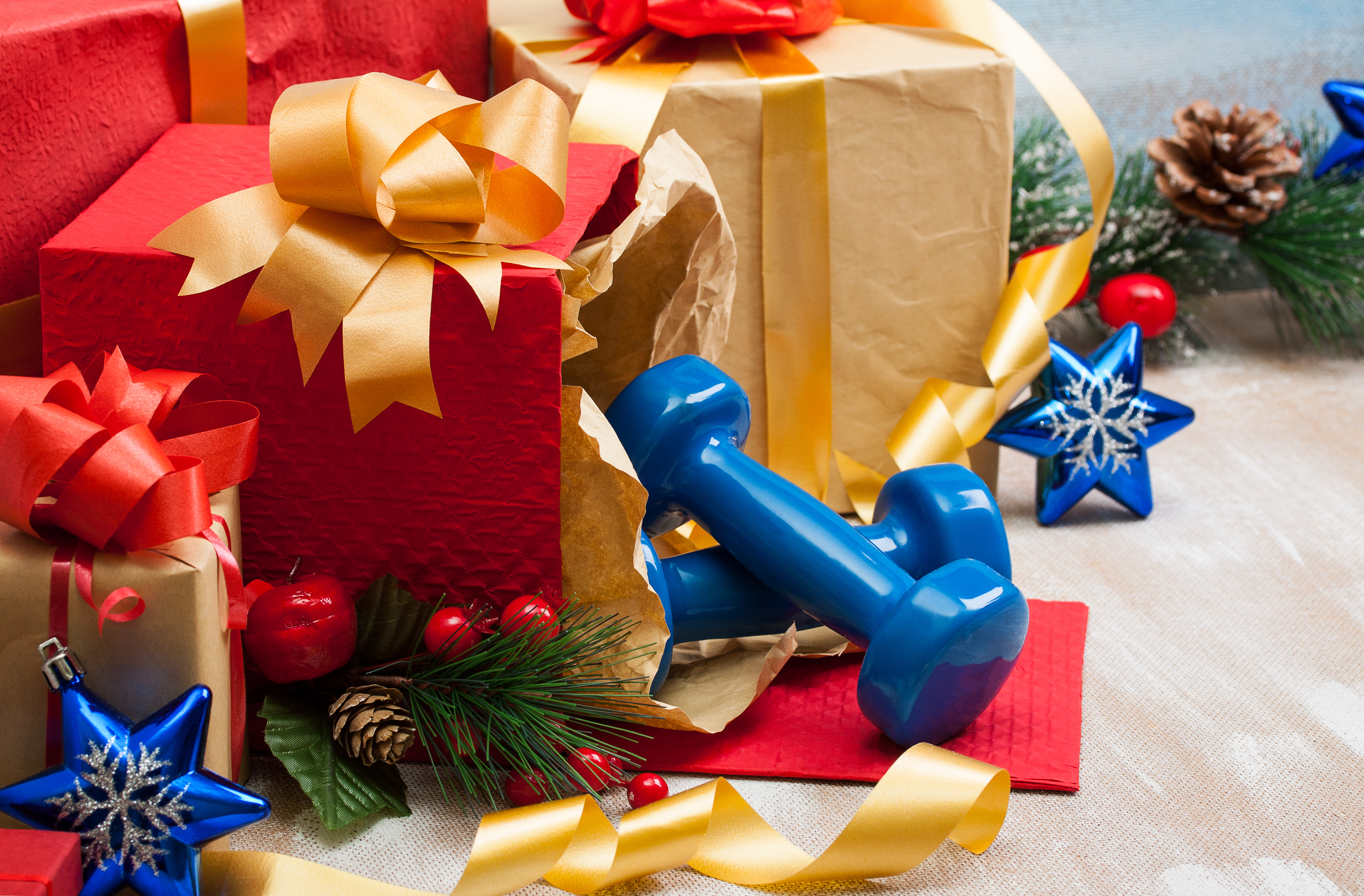 handweights pictured with holiday gift boxes